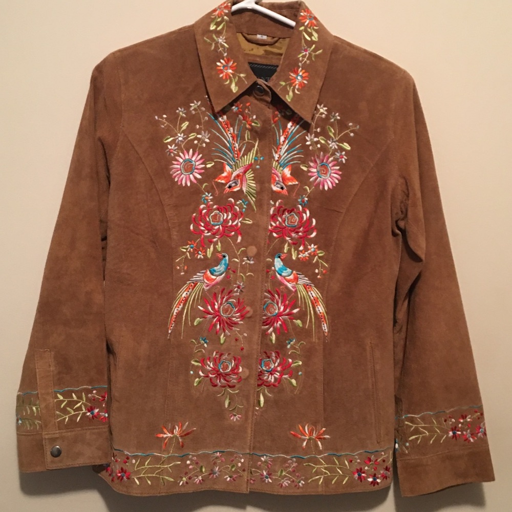 Colorful Bird/Design Brown Leather Jacket “Avanti”